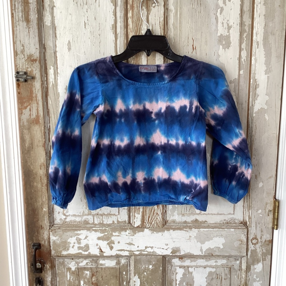 Erge Luxe Blue and Purple Tie-Dye Long Sleeve Tee - Tencel Blend - Girls size M